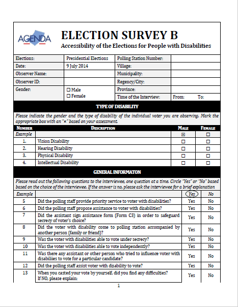 Indonesia 2014 General Election – Survey B Voters With Disabilities ...